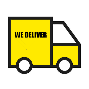 Yellow truck/van icon with WE DELIVER written on the side